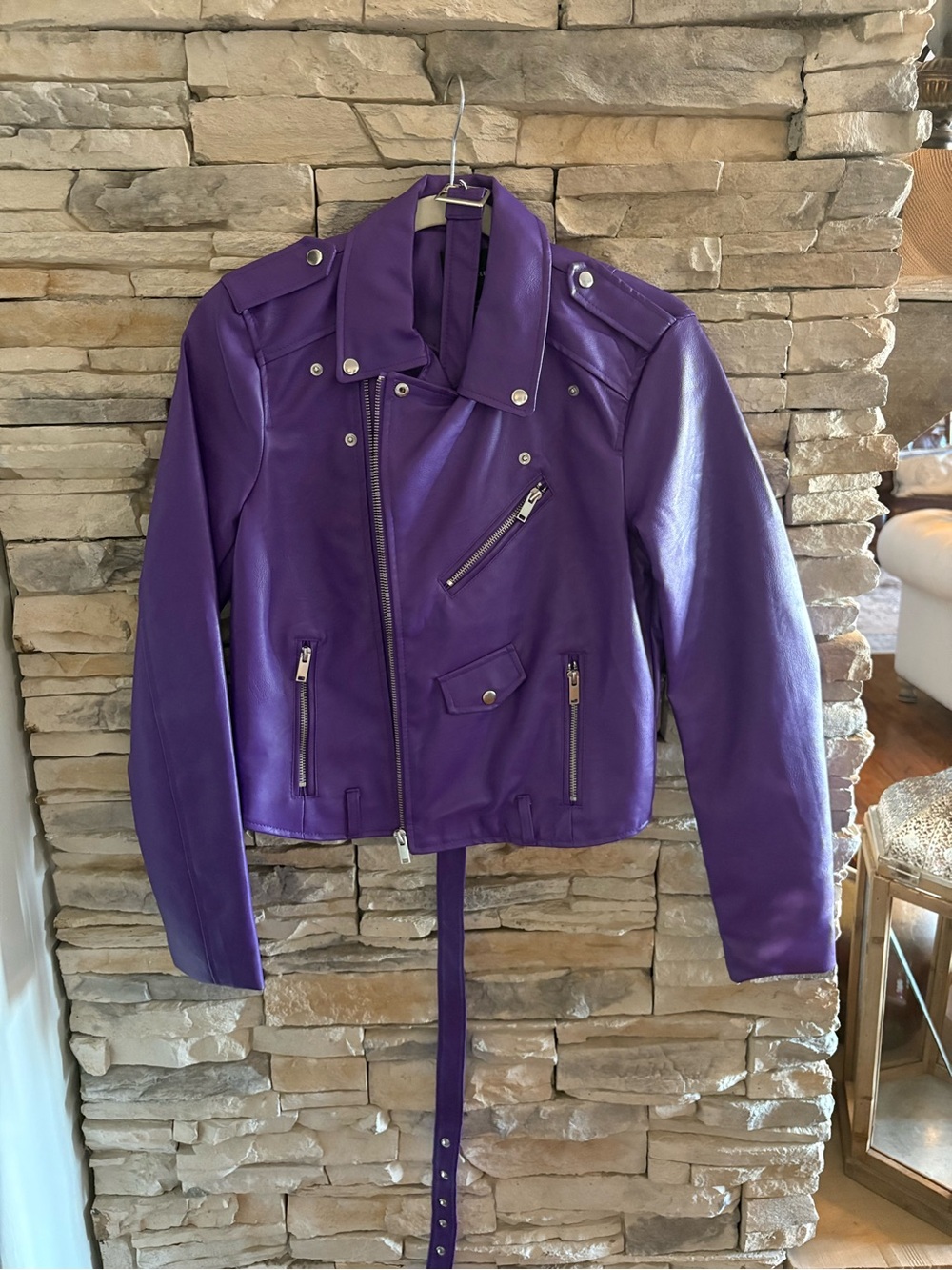 NWT, Love Tree Purple Faux Leather Moto Jacket Size S